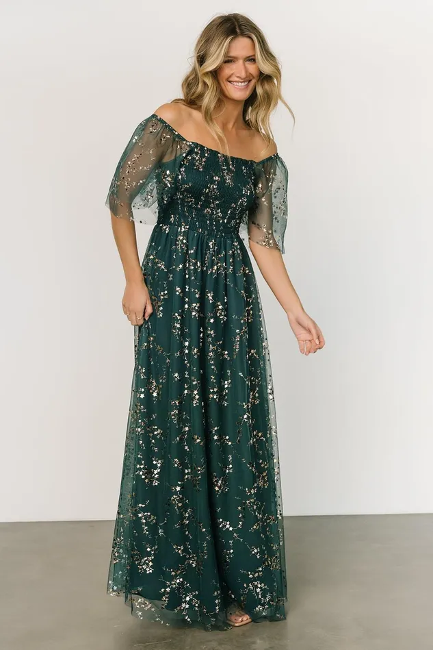 Baltic Born Embellished Sequin Women Cassandra Tulle Maxi Dress Green Gold Baltic Born Embellished Sequin Women Cassandra Tulle Maxi Dress Green Gold