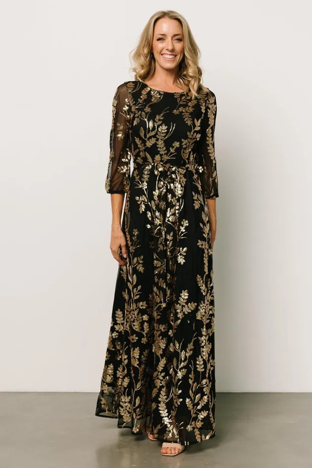 Baltic Born Embellished Sequin Women Destiny Sequin Maxi Dress Black Gold