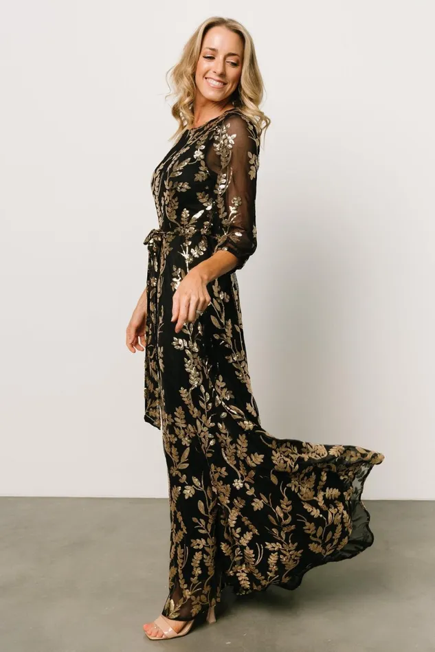 Baltic Born Embellished Sequin Women Destiny Sequin Maxi Dress Black Gold Baltic Born Embellished Sequin Women Destiny Sequin Maxi Dress Black Gold