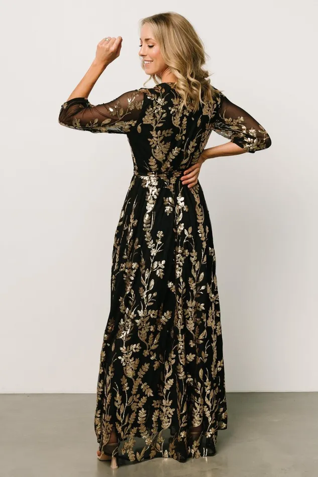 Baltic Born Embellished Sequin Women Destiny Sequin Maxi Dress Black Gold Baltic Born Embellished Sequin Women Destiny Sequin Maxi Dress Black Gold