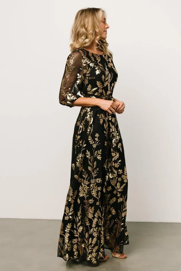 Baltic Born Embellished Sequin Women Destiny Sequin Maxi Dress Black Gold Baltic Born Embellished Sequin Women Destiny Sequin Maxi Dress Black Gold