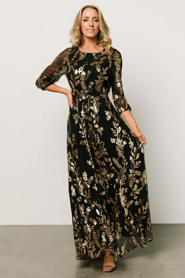 Baltic Born Embellished Sequin Women Destiny Sequin Maxi Dress Black Gold Baltic Born Embellished Sequin Women Destiny Sequin Maxi Dress Black Gold
