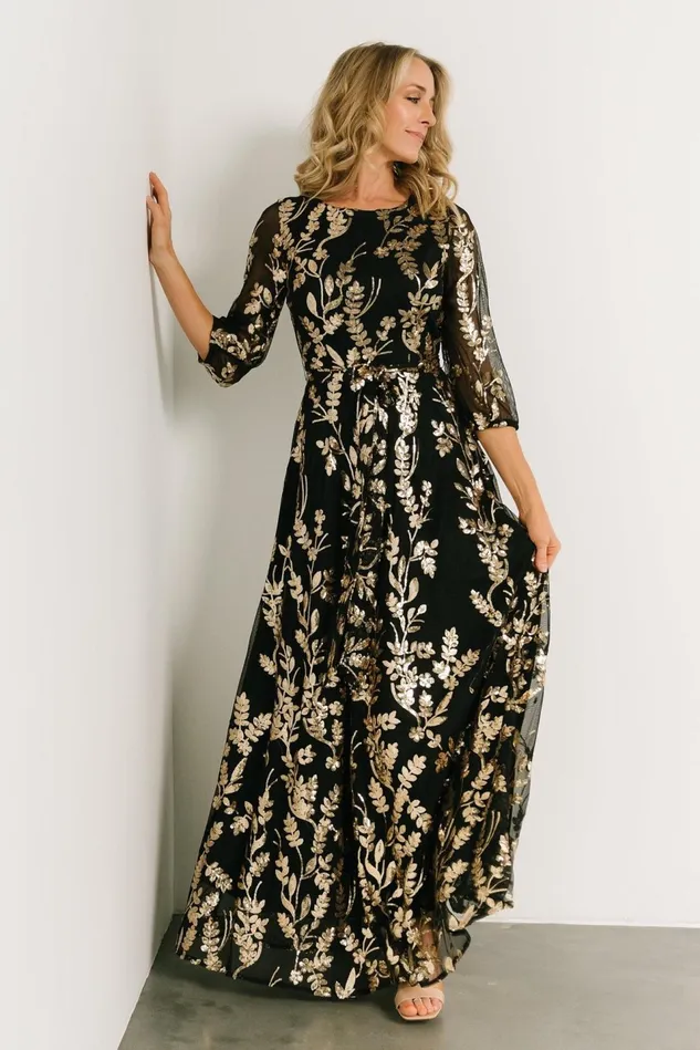 Baltic Born Embellished Sequin Women Destiny Sequin Maxi Dress Black Gold Baltic Born Embellished Sequin Women Destiny Sequin Maxi Dress Black Gold