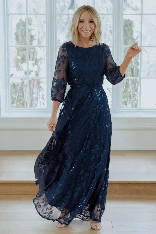 Baltic Born Embellished Sequin Women Destiny Sequin Maxi Dress Navy
