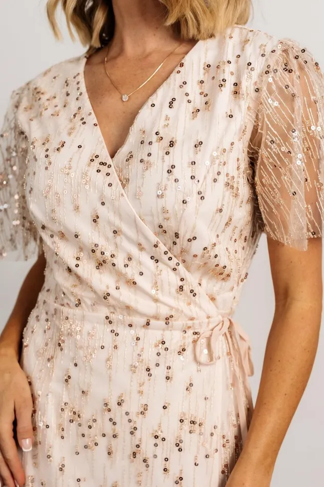 Baltic Born Embellished Sequin Women Liza Sequin Wrap Maxi Dress Rose Gold Baltic Born Embellished Sequin Women Liza Sequin Wrap Maxi Dress Rose Gold
