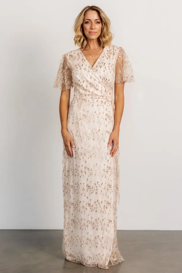 Baltic Born Embellished Sequin Women Liza Sequin Wrap Maxi Dress Rose Gold Baltic Born Embellished Sequin Women Liza Sequin Wrap Maxi Dress Rose Gold
