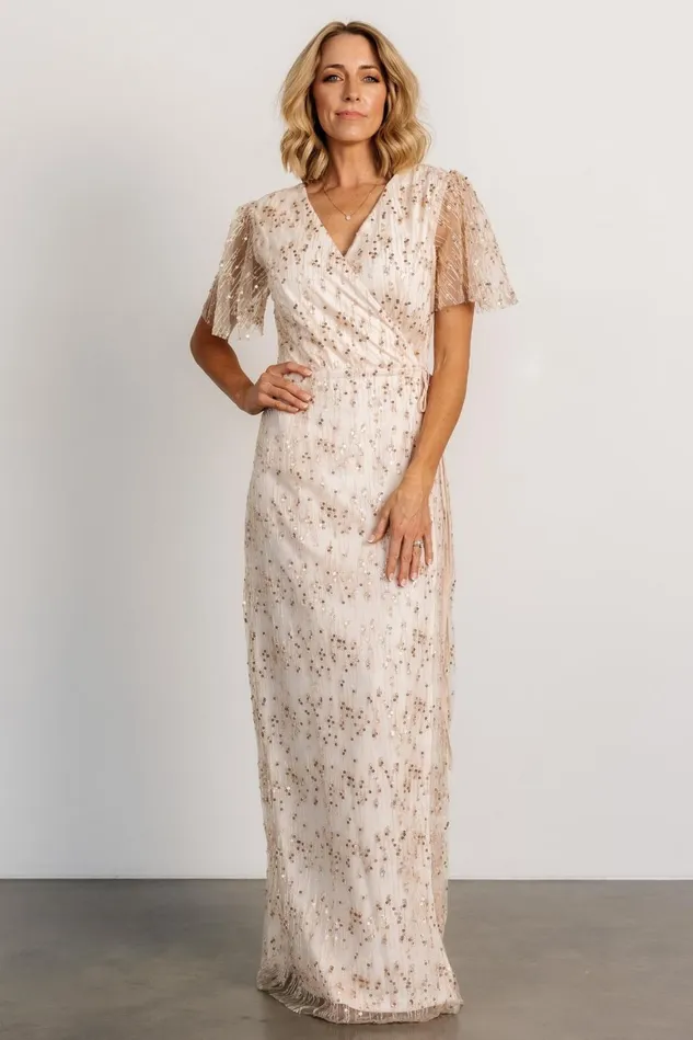 Baltic Born Embellished Sequin Women Liza Sequin Wrap Maxi Dress Rose Gold Baltic Born Embellished Sequin Women Liza Sequin Wrap Maxi Dress Rose Gold