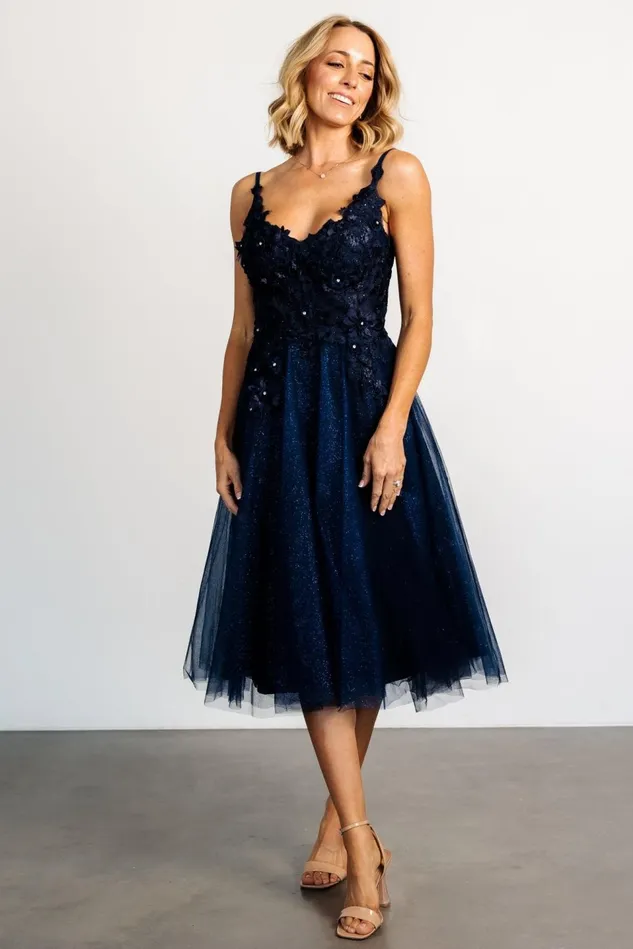 Baltic Born Embellished Sequin Women Noelle Shimmer Midi Dress Midnight Blue