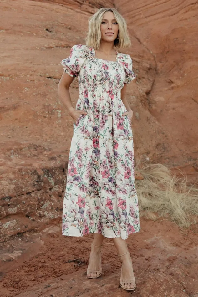 Baltic Born Maxi Dresses Women Tulsa Smocked Dress Cream Pink