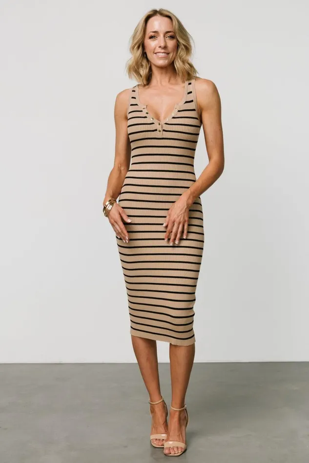 Baltic Born Midi Dresses Women Aniston Striped Ribbed Dress Camel Black Baltic Born Midi Dresses Women Aniston Striped Ribbed Dress Camel Black