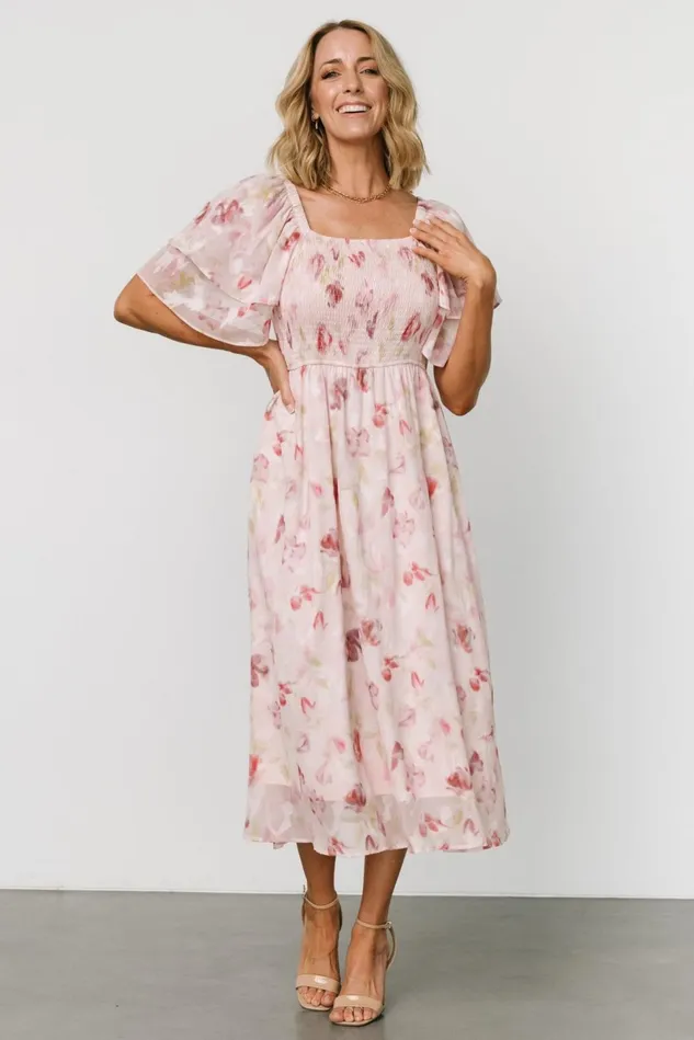 Baltic Born Midi Dresses Women Flora Midi Dress Blush Print