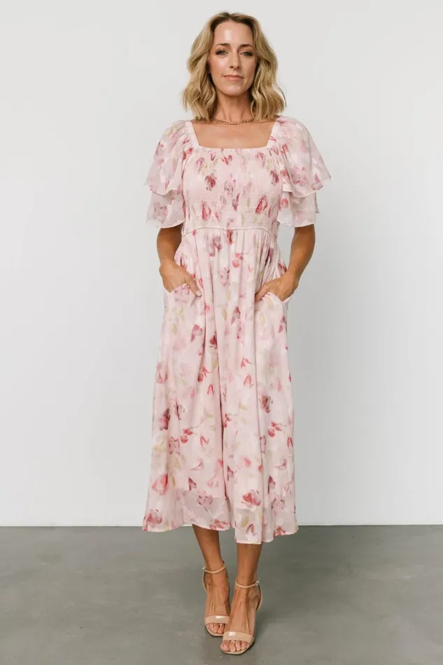 Baltic Born Midi Dresses Women Flora Midi Dress Blush Print Baltic Born Midi Dresses Women Flora Midi Dress Blush Print