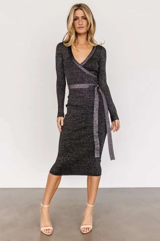 Baltic Born Midi Dresses Women Nancy Ribbed Shimmer Midi Dress Black