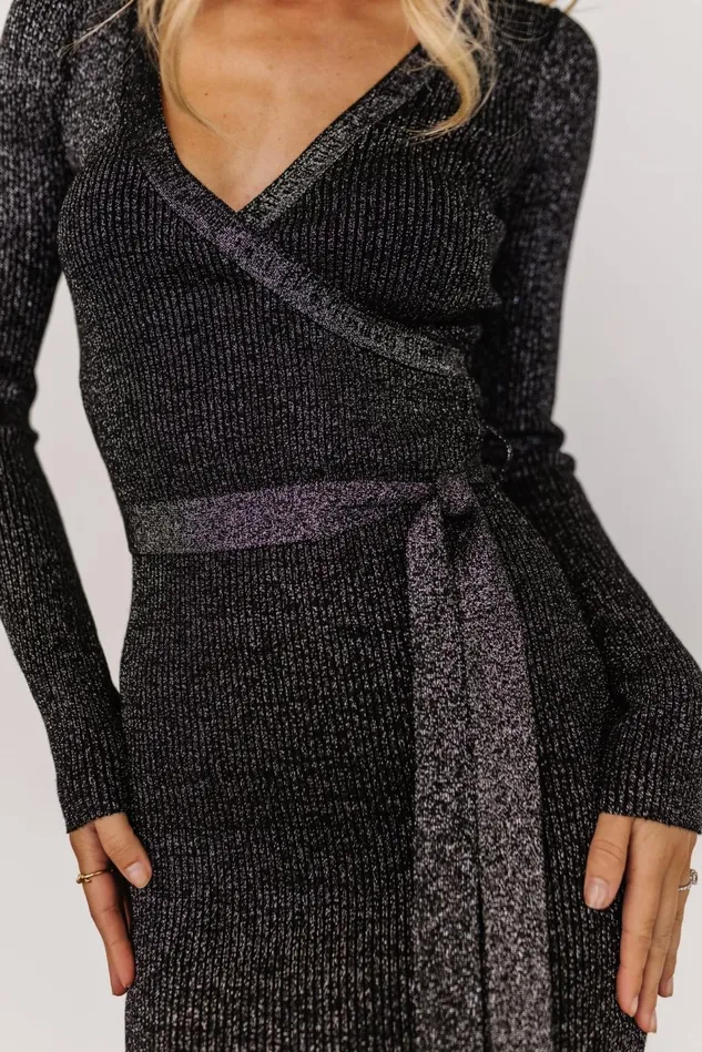 Baltic Born Midi Dresses Women Nancy Ribbed Shimmer Midi Dress Black Baltic Born Midi Dresses Women Nancy Ribbed Shimmer Midi Dress Black