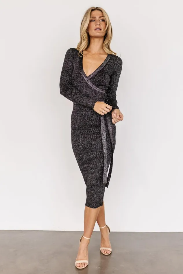 Baltic Born Midi Dresses Women Nancy Ribbed Shimmer Midi Dress Black Baltic Born Midi Dresses Women Nancy Ribbed Shimmer Midi Dress Black