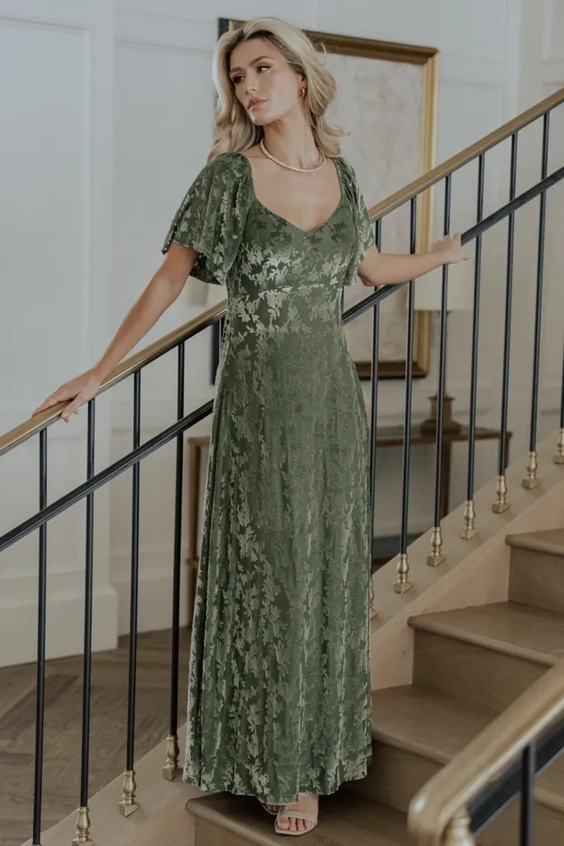 Baltic Born Mother Of The Bride Women Everley Velvet Maxi Dress Dark Sage