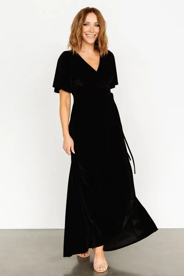 Baltic Born Mother Of The Bride Women Katelyn Velvet Maxi Wrap Dress Black