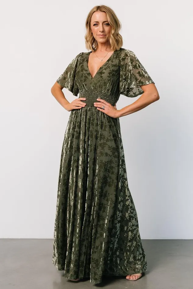 Baltic Born Mother Of The Bride Women Veronica Velvet Maxi Dress Dark Sage