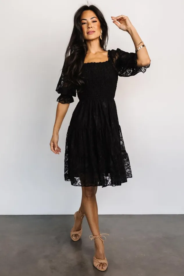 Baltic Born Short Dresses Women Tate Smocked Lace Short Dress Black