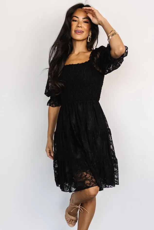 Baltic Born Short Dresses Women Tate Smocked Lace Short Dress Black