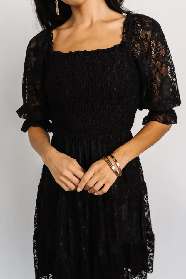 Baltic Born Short Dresses Women Tate Smocked Lace Short Dress Black