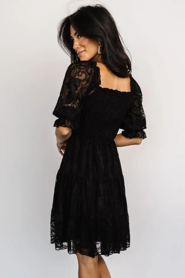 Baltic Born Short Dresses Women Tate Smocked Lace Short Dress Black