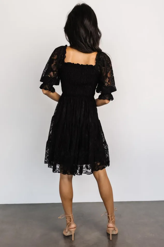 Baltic Born Short Dresses Women Tate Smocked Lace Short Dress Black