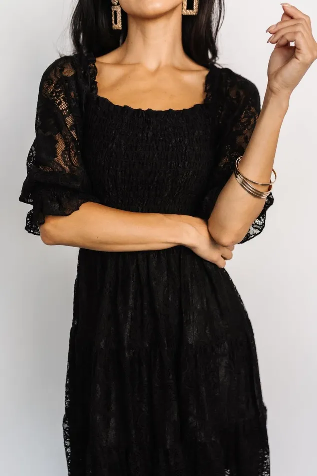 Baltic Born Short Dresses Women Tate Smocked Lace Short Dress Black