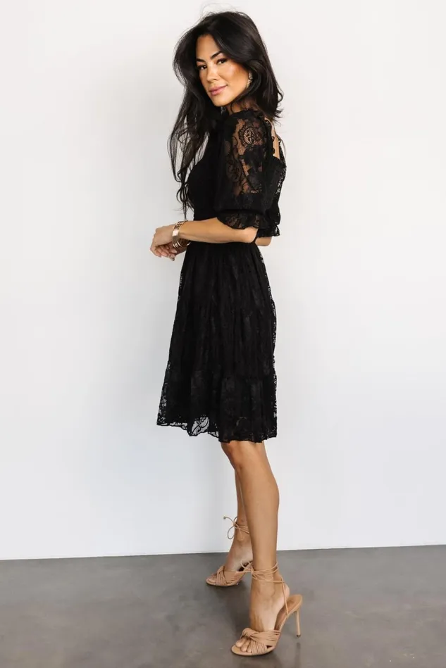 Baltic Born Short Dresses Women Tate Smocked Lace Short Dress Black