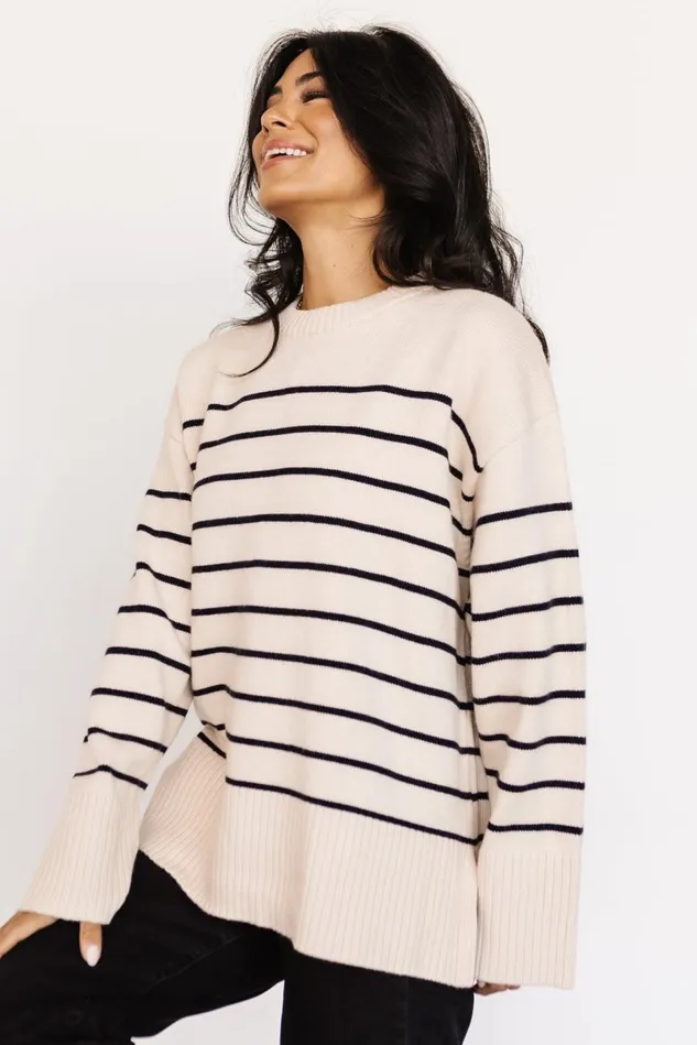 Baltic Born Sweaters Women Emerson Stripe Knit Sweater Ivory Black Baltic Born Sweaters Women Emerson Stripe Knit Sweater Ivory Black