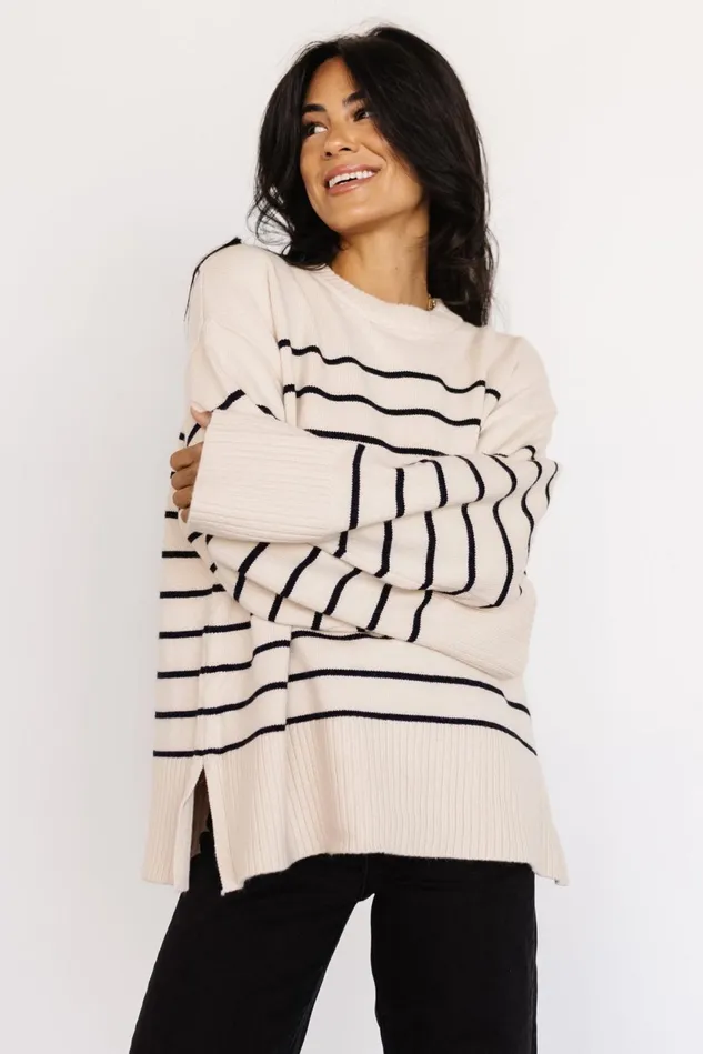 Baltic Born Sweaters Women Emerson Stripe Knit Sweater Ivory Black Baltic Born Sweaters Women Emerson Stripe Knit Sweater Ivory Black