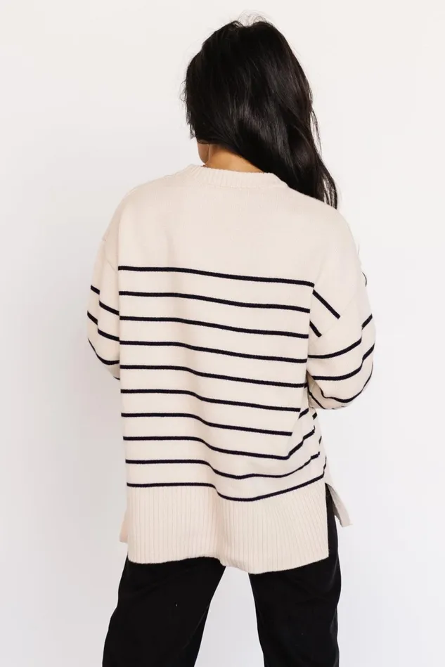 Baltic Born Sweaters Women Emerson Stripe Knit Sweater Ivory Black Baltic Born Sweaters Women Emerson Stripe Knit Sweater Ivory Black