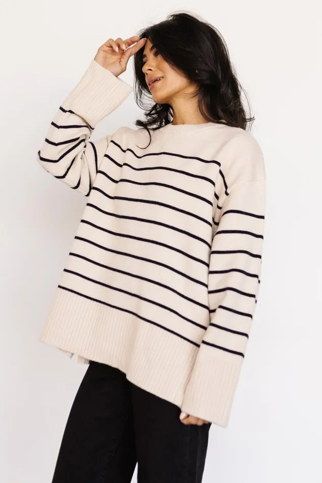Baltic Born Sweaters Women Emerson Stripe Knit Sweater Ivory Black Baltic Born Sweaters Women Emerson Stripe Knit Sweater Ivory Black
