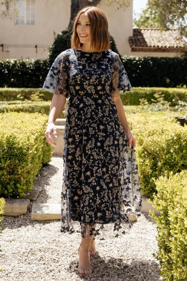 Baltic Born Tulle Styles Women Arabella Embroidered Tulle Maxi Dress Navy Gold Baltic Born Tulle Styles Women Arabella Embroidered Tulle Maxi Dress Navy Gold