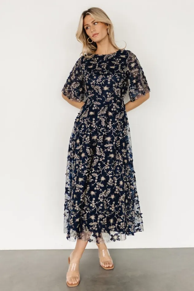 Baltic Born Tulle Styles Women Arabella Embroidered Tulle Maxi Dress Navy Gold Baltic Born Tulle Styles Women Arabella Embroidered Tulle Maxi Dress Navy Gold