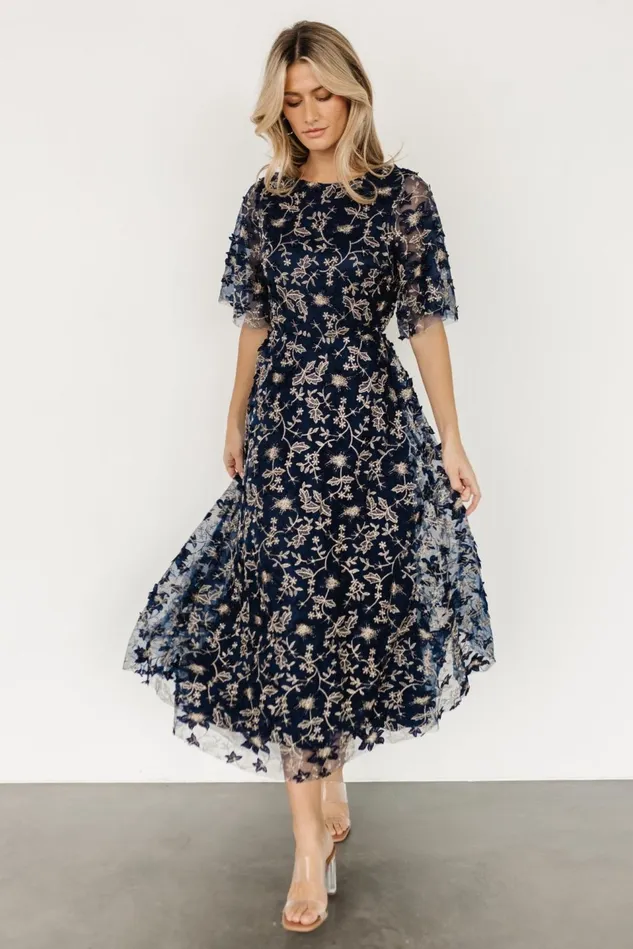 Baltic Born Tulle Styles Women Arabella Embroidered Tulle Maxi Dress Navy Gold Baltic Born Tulle Styles Women Arabella Embroidered Tulle Maxi Dress Navy Gold