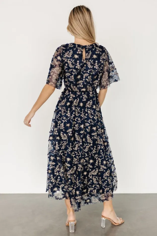 Baltic Born Tulle Styles Women Arabella Embroidered Tulle Maxi Dress Navy Gold Baltic Born Tulle Styles Women Arabella Embroidered Tulle Maxi Dress Navy Gold