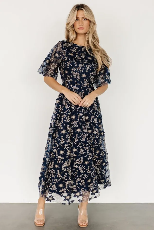 Baltic Born Tulle Styles Women Arabella Embroidered Tulle Maxi Dress Navy Gold Baltic Born Tulle Styles Women Arabella Embroidered Tulle Maxi Dress Navy Gold