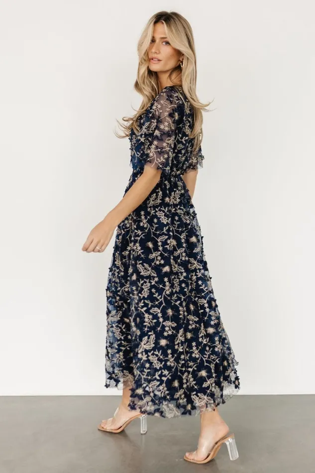 Baltic Born Tulle Styles Women Arabella Embroidered Tulle Maxi Dress Navy Gold Baltic Born Tulle Styles Women Arabella Embroidered Tulle Maxi Dress Navy Gold