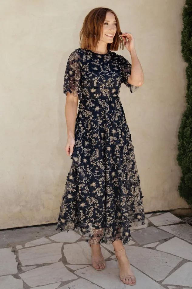 Baltic Born Tulle Styles Women Arabella Embroidered Tulle Maxi Dress Navy Gold Baltic Born Tulle Styles Women Arabella Embroidered Tulle Maxi Dress Navy Gold
