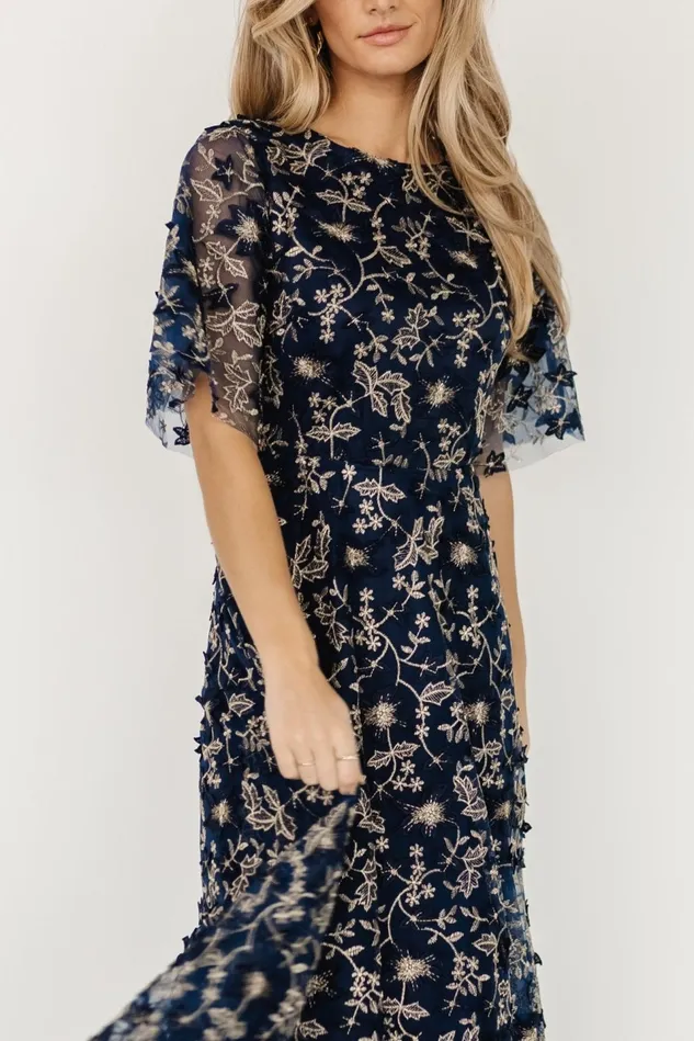 Baltic Born Tulle Styles Women Arabella Embroidered Tulle Maxi Dress Navy Gold Baltic Born Tulle Styles Women Arabella Embroidered Tulle Maxi Dress Navy Gold