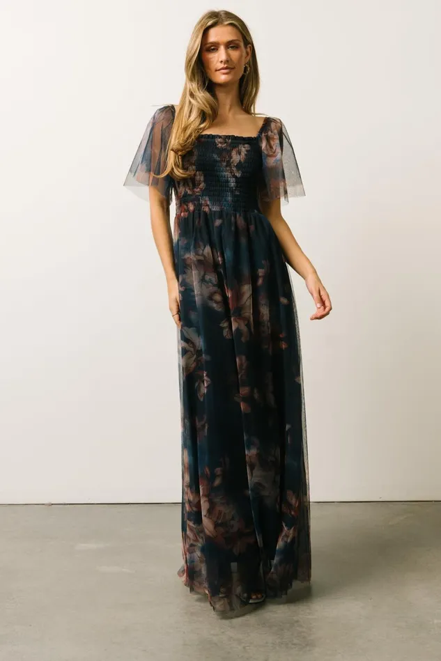 Baltic Born Tulle Styles Women Cassandra Tulle Maxi Dress Dark Blue Floral Baltic Born Tulle Styles Women Cassandra Tulle Maxi Dress Dark Blue Floral