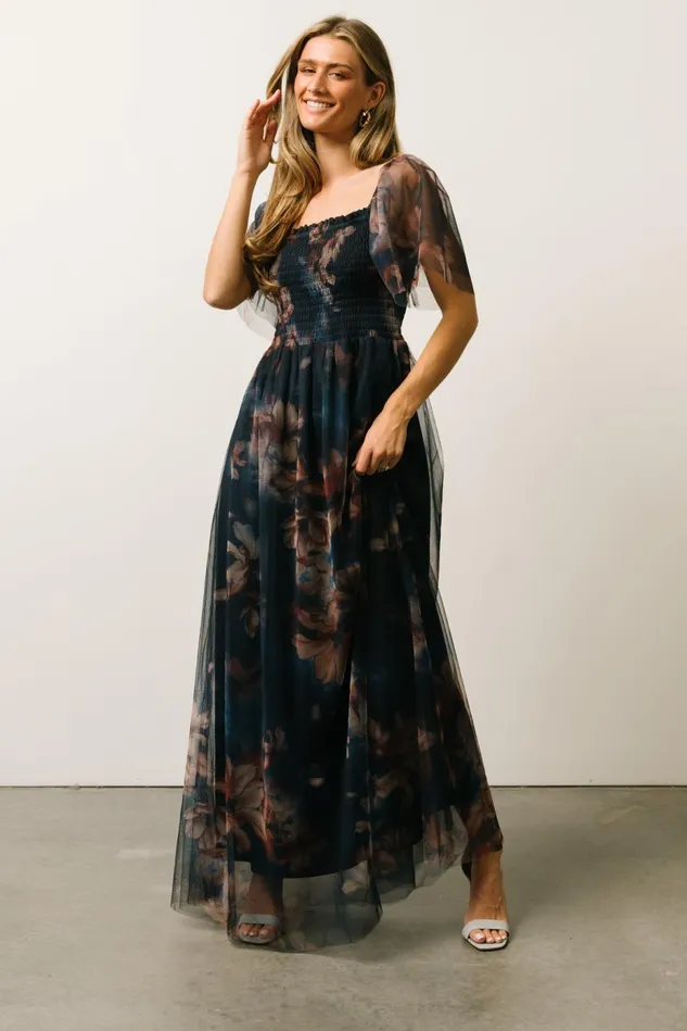 Baltic Born Tulle Styles Women Cassandra Tulle Maxi Dress Dark Blue Floral Baltic Born Tulle Styles Women Cassandra Tulle Maxi Dress Dark Blue Floral