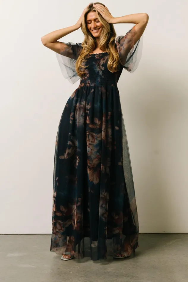 Baltic Born Tulle Styles Women Cassandra Tulle Maxi Dress Dark Blue Floral Baltic Born Tulle Styles Women Cassandra Tulle Maxi Dress Dark Blue Floral