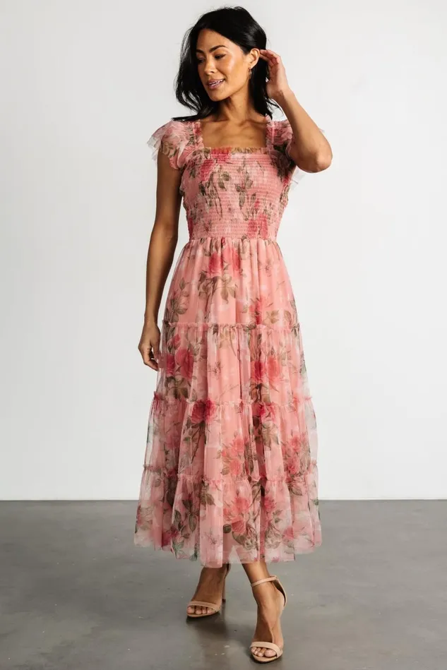 Baltic Born Tulle Styles Women Clementine Tulle Midi Dress Pink Rose Floral Baltic Born Tulle Styles Women Clementine Tulle Midi Dress Pink Rose Floral