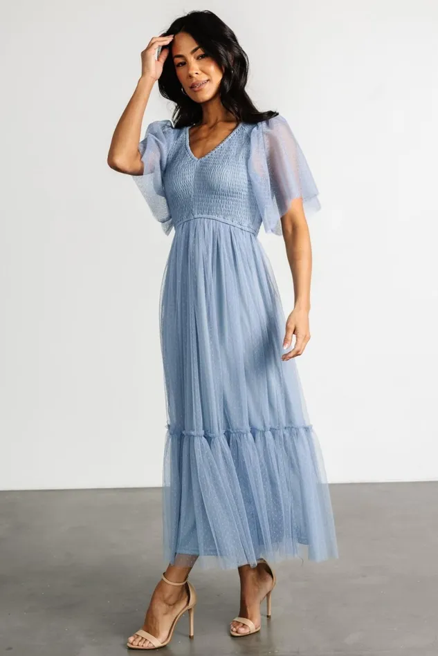 Baltic Born Tulle Styles Women Martha Smocked Tulle Dress Dusty Blue Baltic Born Tulle Styles Women Martha Smocked Tulle Dress Dusty Blue