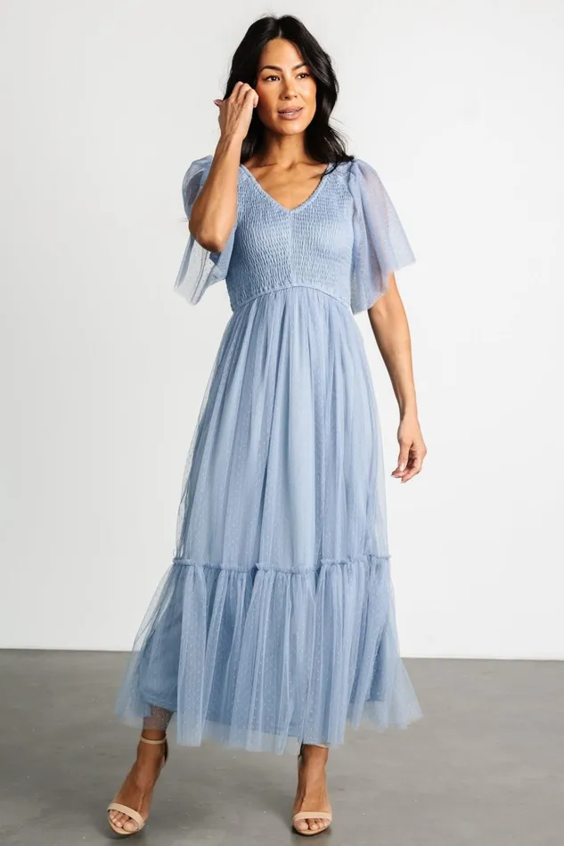 Baltic Born Tulle Styles Women Martha Smocked Tulle Dress Dusty Blue Baltic Born Tulle Styles Women Martha Smocked Tulle Dress Dusty Blue