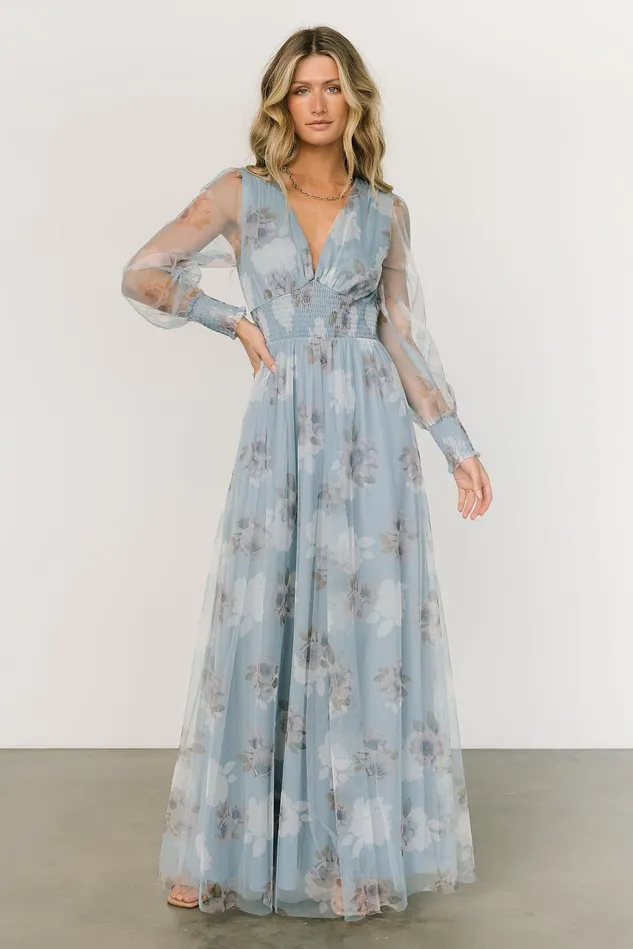 Baltic Born Wedding Guest Women Layla Tulle Maxi Dress Light Blue Floral