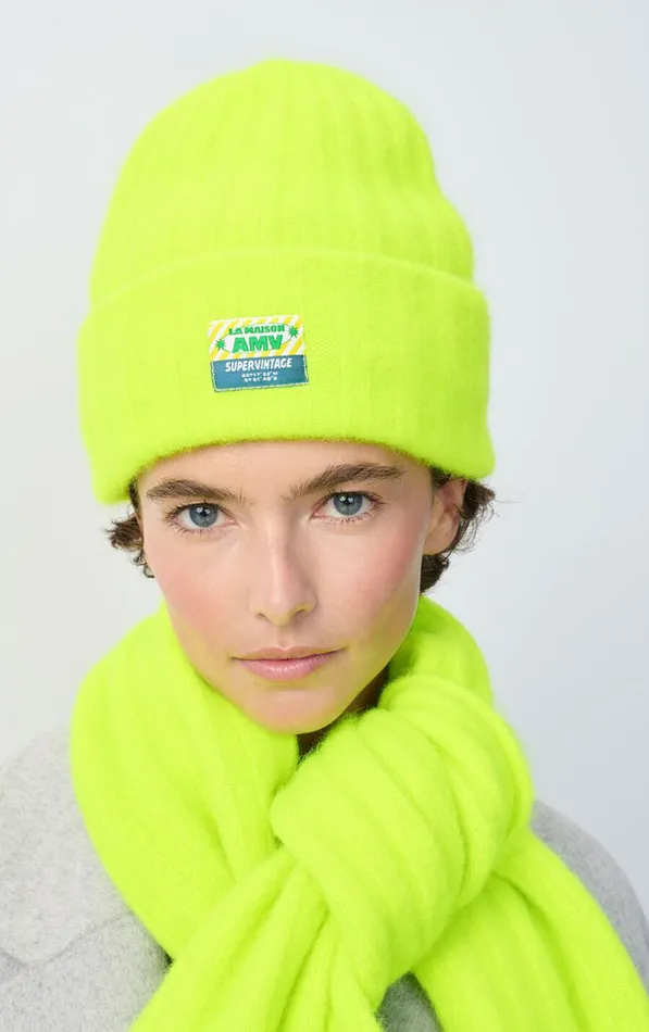 Beanie Vitow Fluorescent Yellow Melange WomenMen American Vintage Beanies and Caps