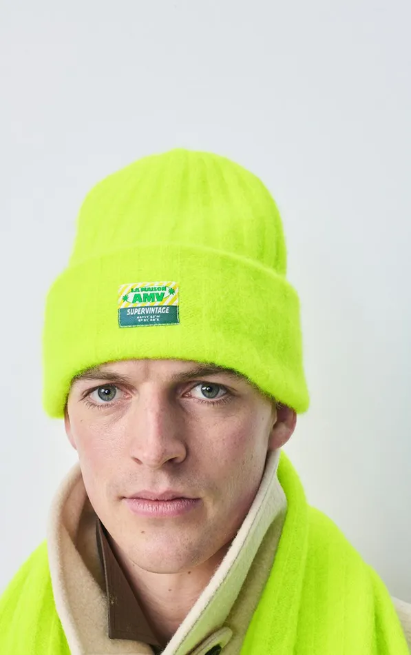 Beanie Vitow Fluorescent Yellow Melange WomenMen American Vintage Beanies and Caps Beanie Vitow Fluorescent Yellow Melange WomenMen American Vintage Beanies and Caps